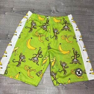 Flow Society Shorts Youth Small Green Monkey Banana Print Lacrosse Athletic